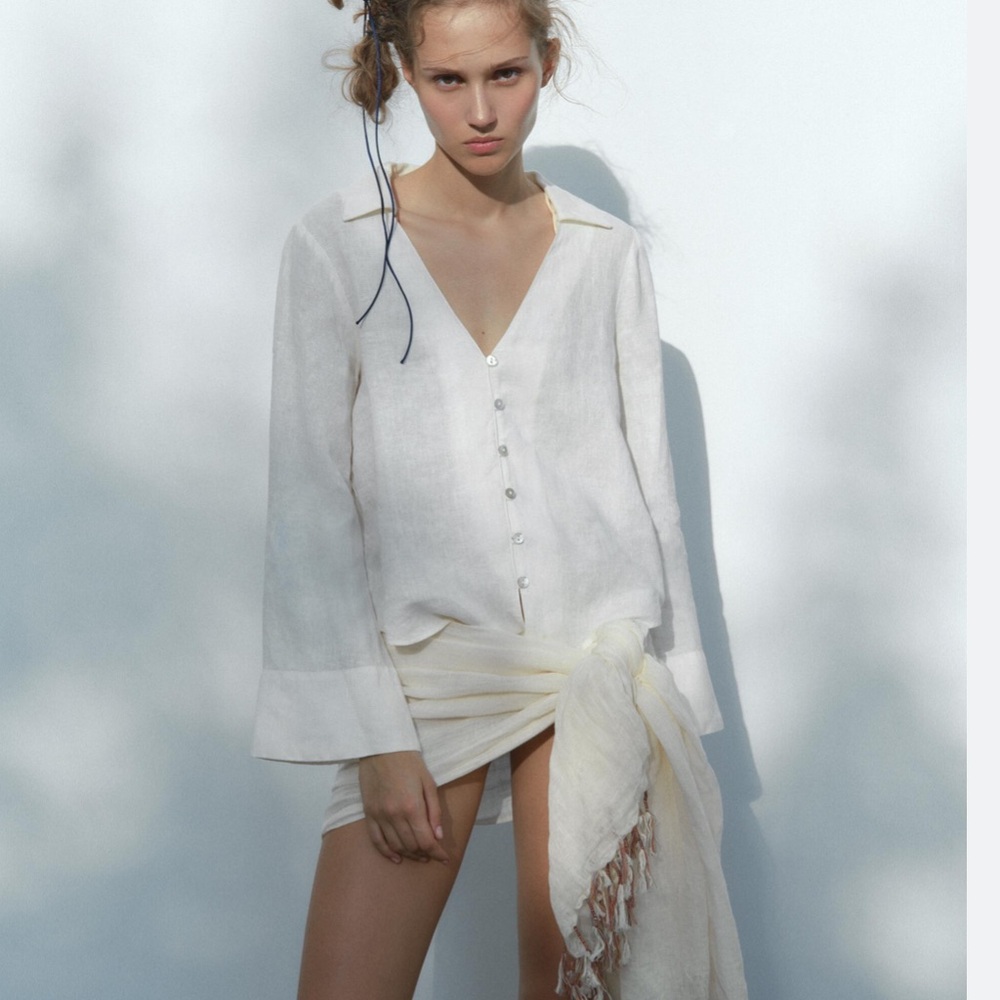 COPY - ZARA NWT LINEN WHITE BLOUSE